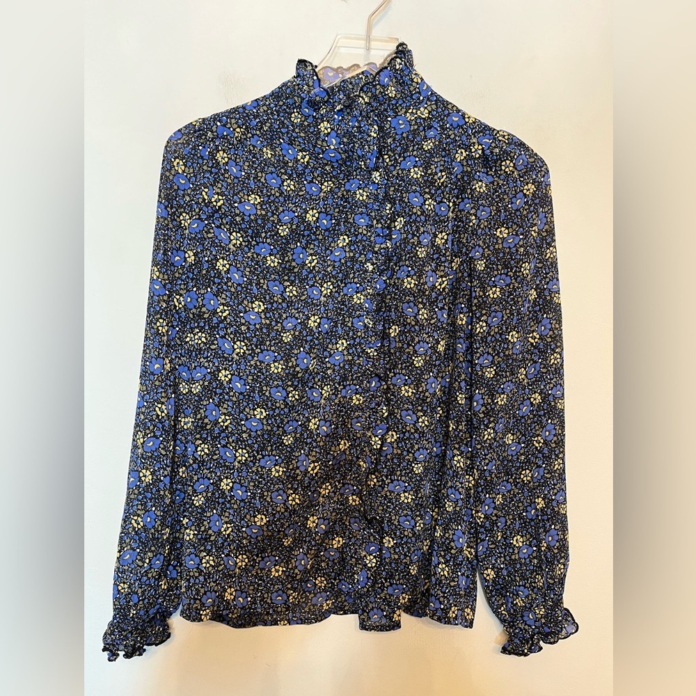 FRNCH Paris  Blue Floral Top. Size XS